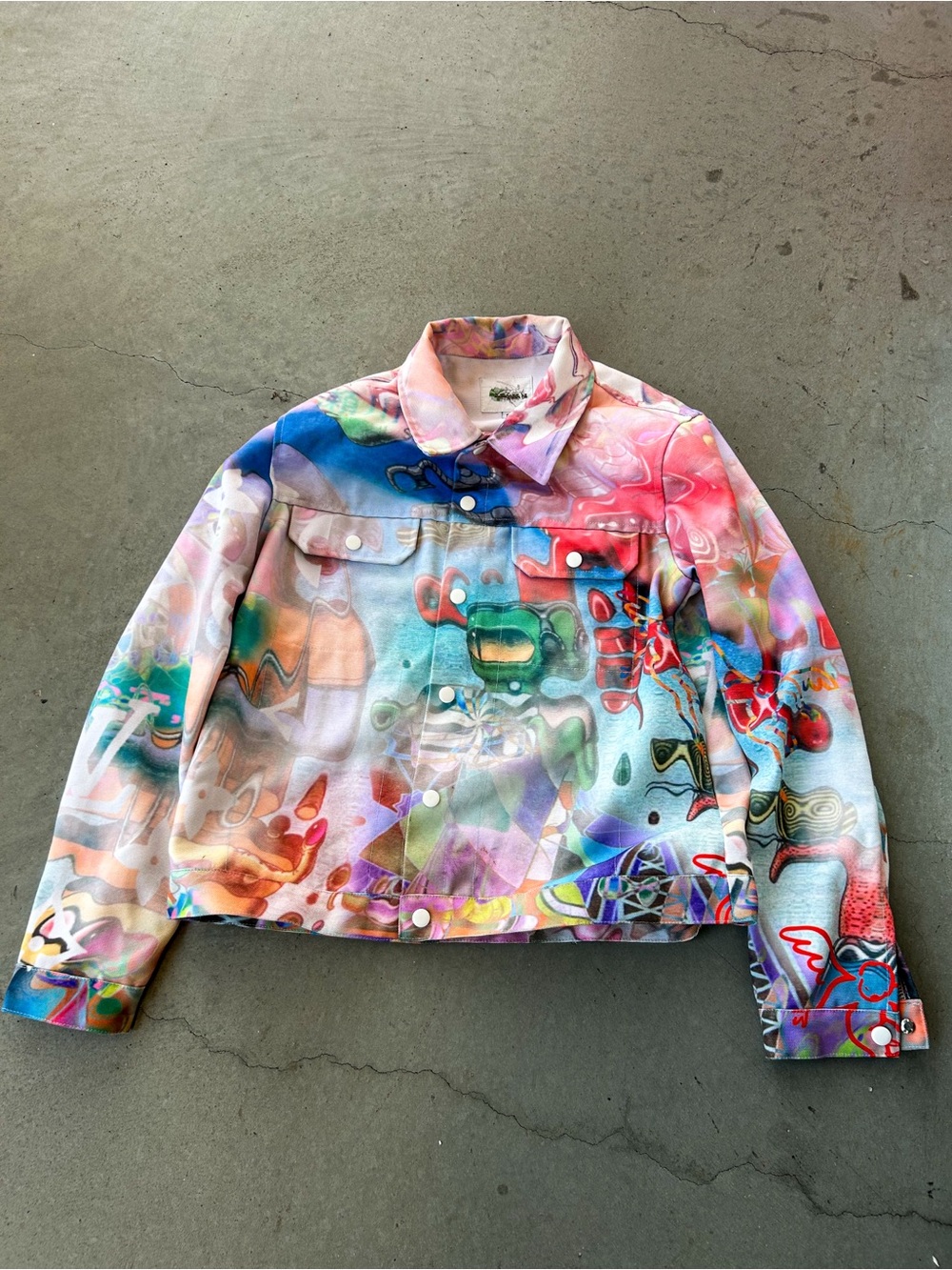 Custom Colorful Abstract Spray-Paint Denim Jacket